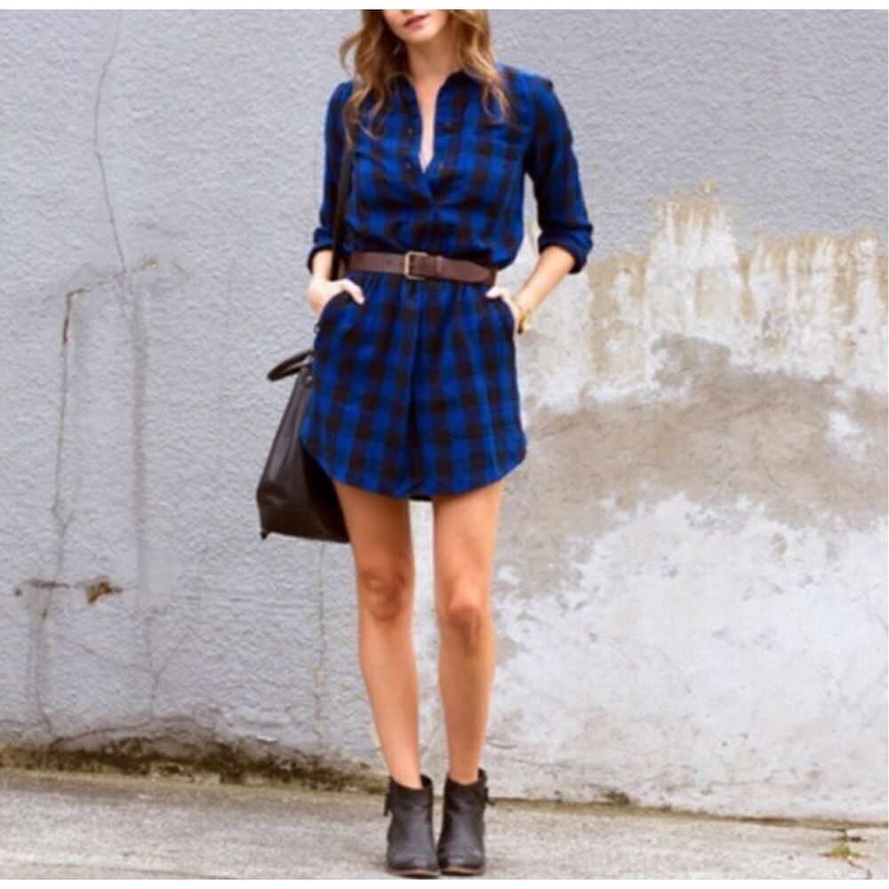 Madewell Jane blue & black buffalo check XXS shirt dress